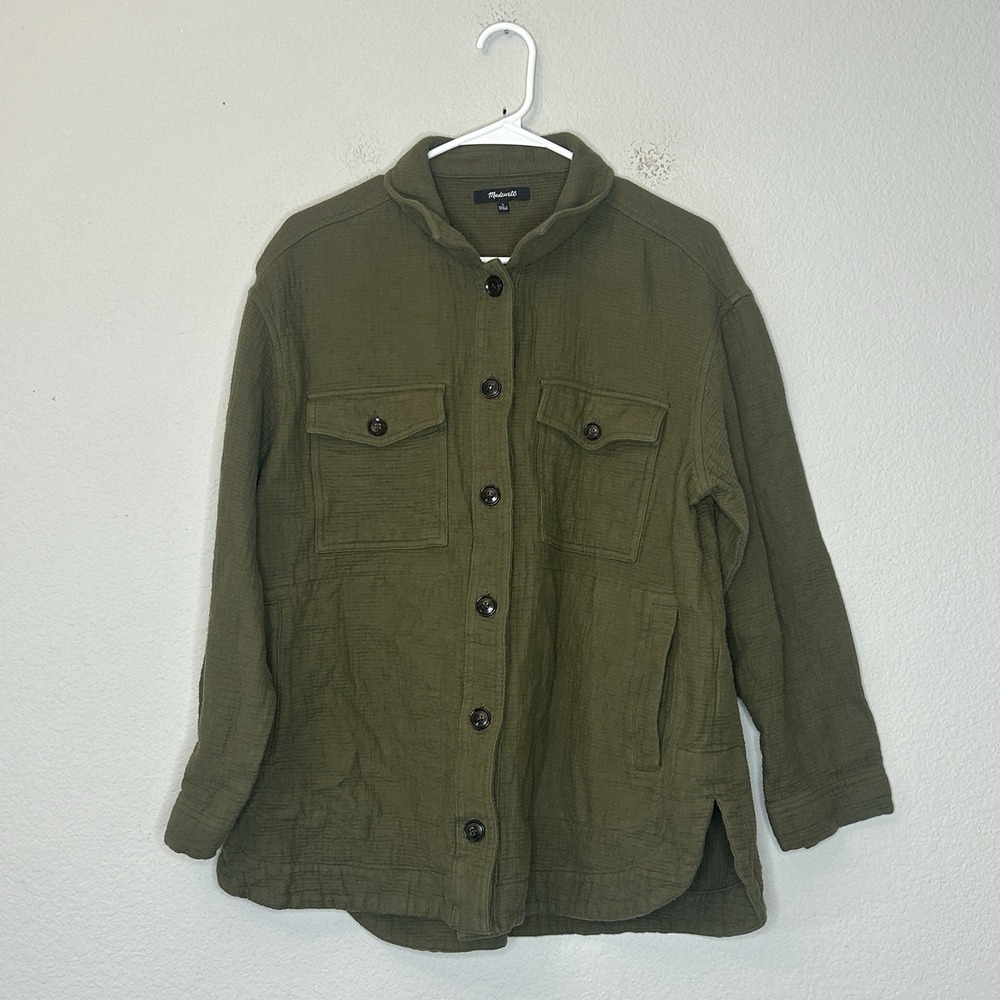 Madewell Waffleback Branner Button Up Shirt Jacket Shacket Women's Size L Green